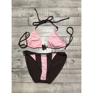 Playa by La Blanca Bikini Set Pink Brown Triangle Top Butterfly Detail Small